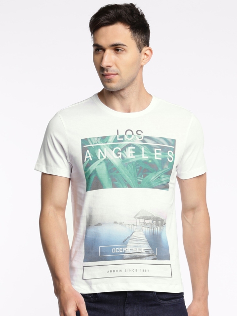 

Arrow Sport Men White Printed Round Neck T-shirt