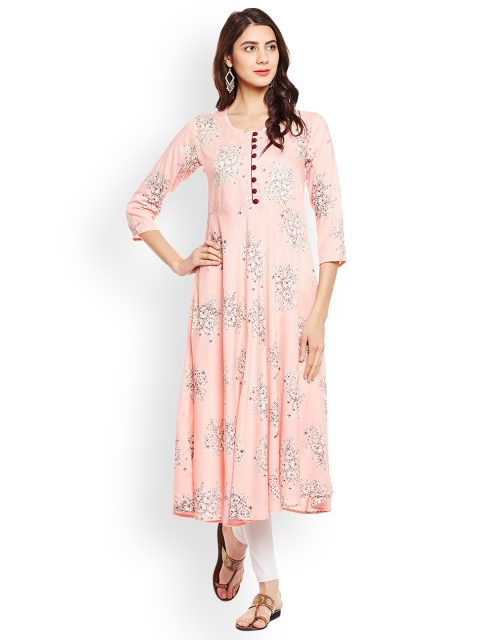 

Tissu Women Peach-Coloured Printed A-Line Kurta