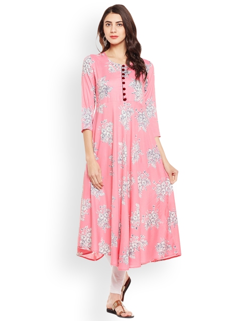 

Tissu Women Pink Printed A-Line Kurta