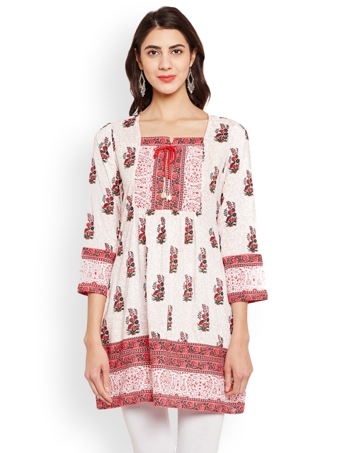 

Tissu Women Cream-Coloured & Pink Printed Straight Kurta