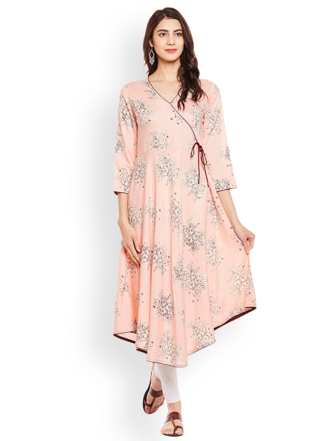 

Tissu Women Peach-Coloured Printed A-Line Kurta