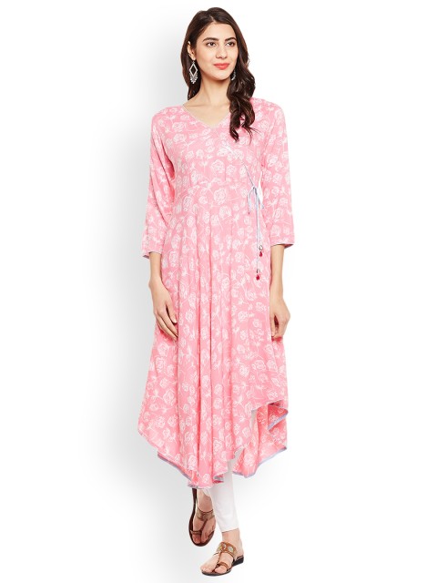 

Tissu Women Pink Printed A-Line Kurta