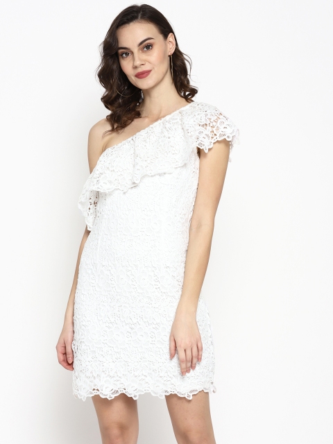 

COVER STORY Women White Lace One-Shoulder Sheath Dress