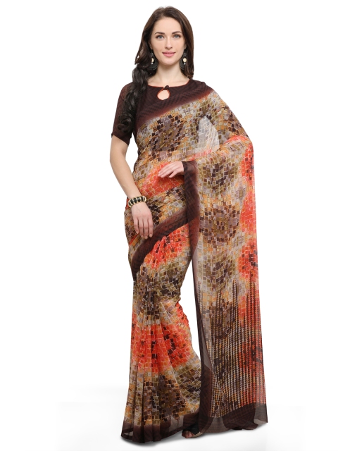 

Vaamsi Brown & Beige Poly Chiffon Printed Saree