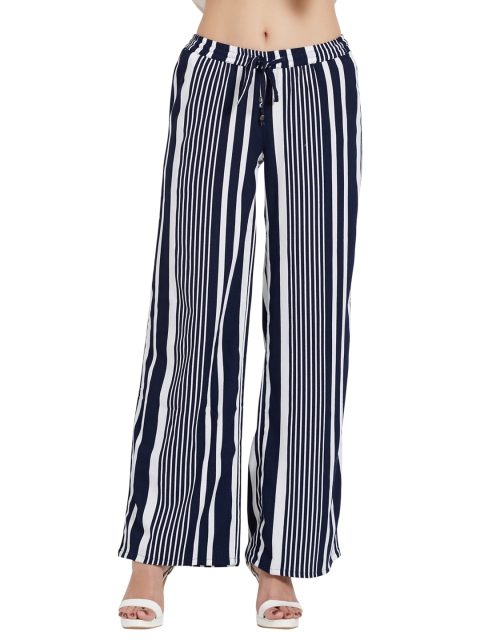

Globus Women Navy Blue & White Flared Striped Parallel Trousers