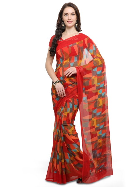 

Vaamsi Red Printed Poly Chiffon Saree