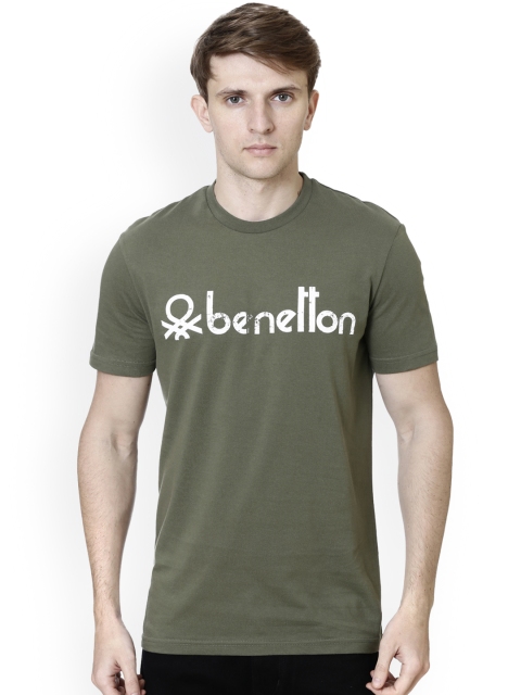 

United Colors of Benetton Men Olive Green Printed Round Neck T-shirt