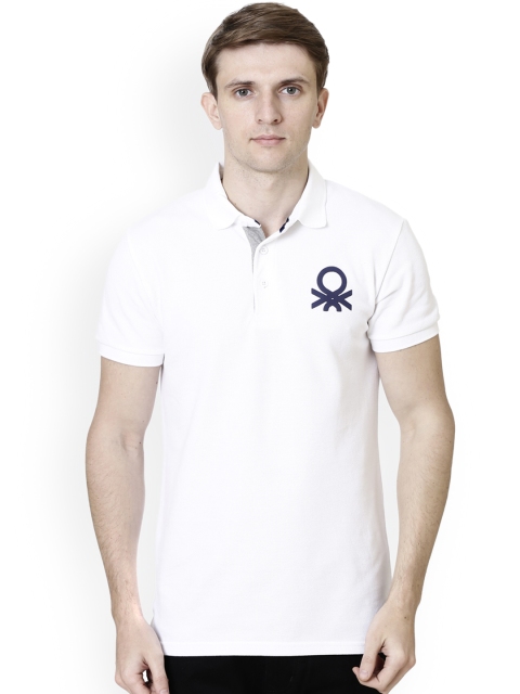 

United Colors of Benetton Men White Solid Polo Collar T-shirt
