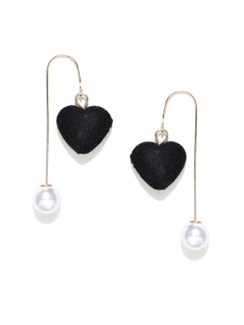 

OOMPH Black & Gold-Toned Heart-Shaped Handcrafted Needle Earrings