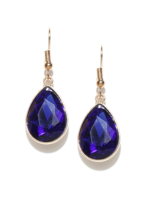 

OOMPH Gold-Toned & Blue Teardrop-Shaped Handcrafted Drop Earrings