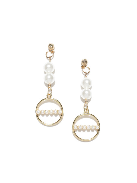 

OOMPH Gold-Toned & White Circular Drop Earrings