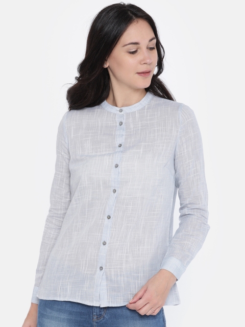 

Vero Moda Women Blue Regular Fit Checked Semi Sheer Casual Shirt