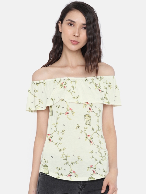 

Vero Moda Women Off-White Printed Bardot Top