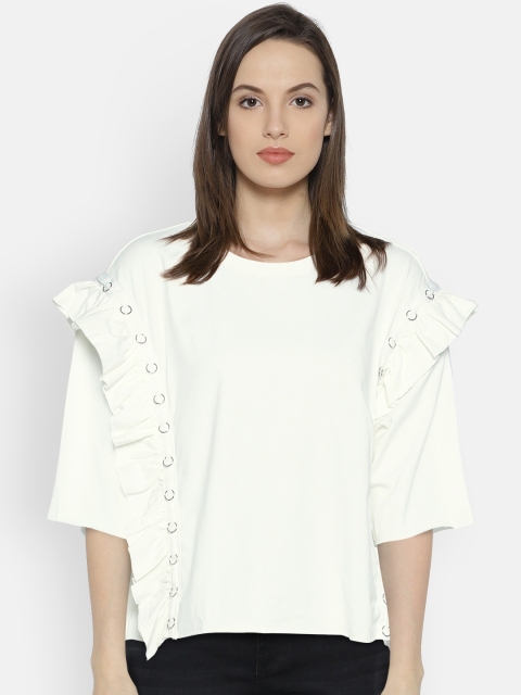

Vero Moda Women White Solid Pure Cotton Top