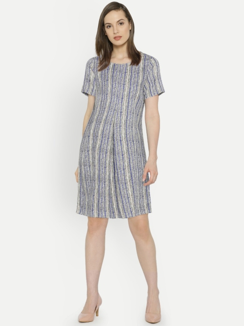 

Vero Moda Women White & Blue Striped A-Line Dress