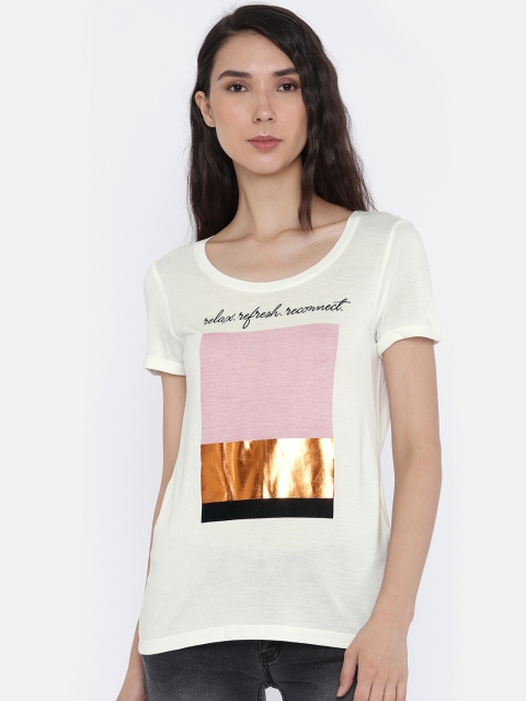 

Vero Moda Women Off-White Printed Round Neck T-shirt