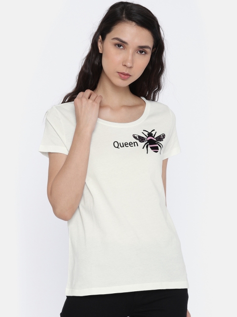 

Vero Moda Women White Printed Round Neck T-shirt