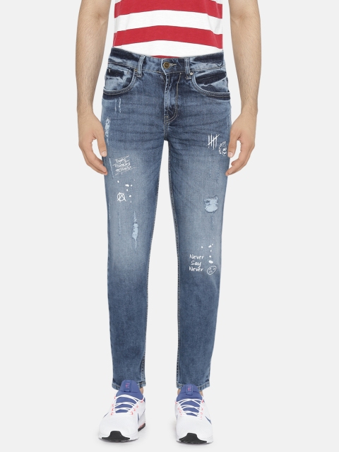 

LOCOMOTIVE Men Blue Tapered Fit Mid-Rise Mildly Distressed Stretchable Jeans