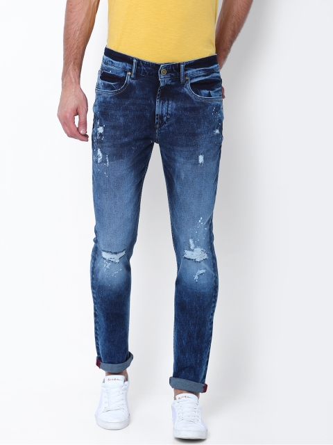 

LOCOMOTIVE Men Blue Slim Fit Mid-Rise Low Distress Stretchable Jeans