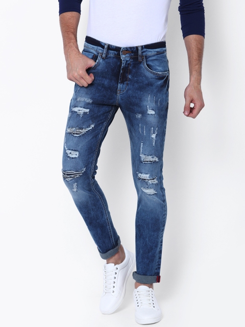

LOCOMOTIVE Men Blue Slim Fit Mid-Rise Highly Distressed Stretchable Jeans