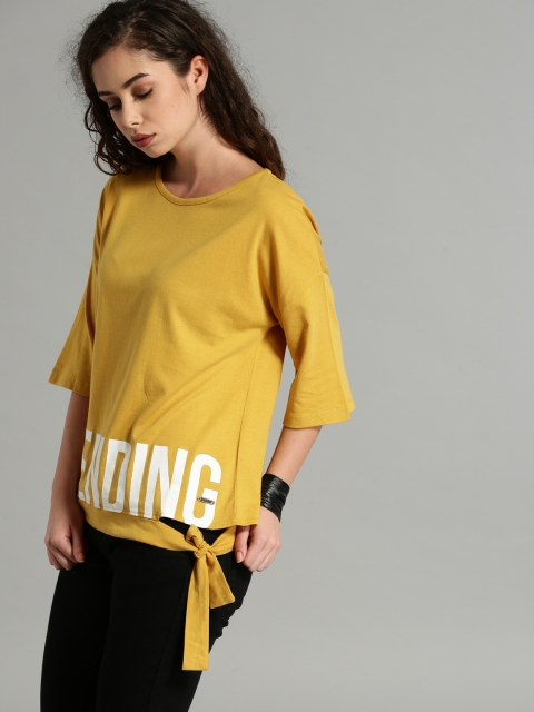 

Roadster Women Mustard Yellow Printed Top