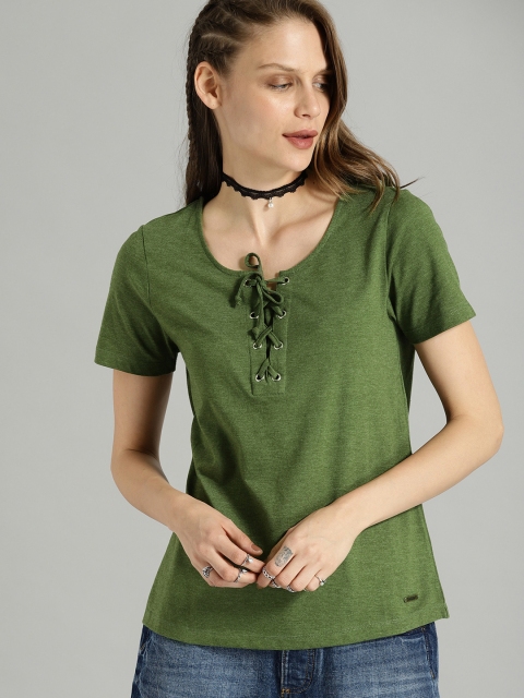 

Roadster Women Green Solid Top