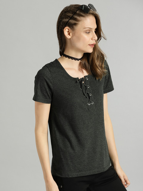 

Roadster Women Charcoal Grey Solid Top