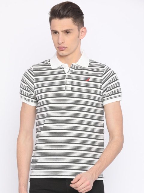 

American Crew Men Grey Striped Polo Collar T-shirt