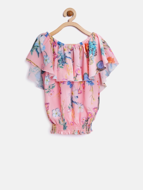 

Tiny Girl Pink Floral Print Layered Blouson Top