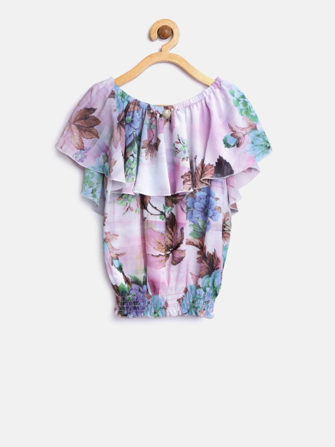 

Tiny Girl Pink & Blue Floral Print Layered Blouson Top