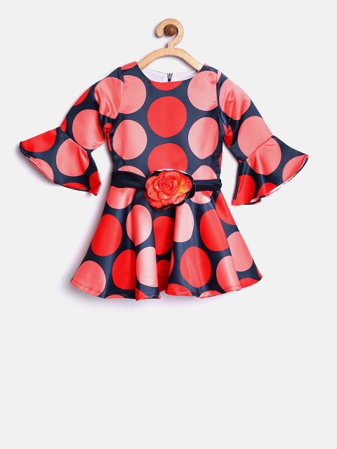 

Tiny Girl Navy & Red Polka Dot Print Fit & Flare Dress, Navy blue