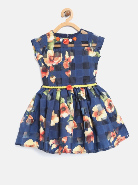 

Tiny Girl Navy Blue Printed Fit & Flare Dress