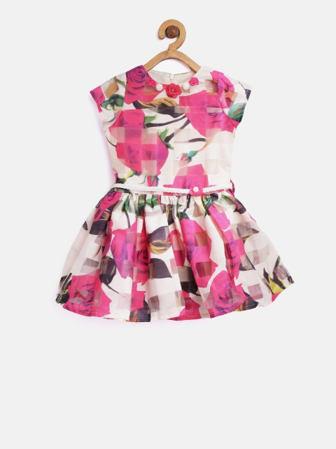 

Tiny Girl Pink & Cream-Coloured Floral Print Fit & Flare Dress