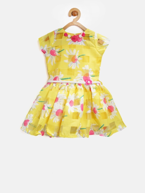 

Tiny Girl Yellow & Off-White Floral Print Fit & Flare Dress