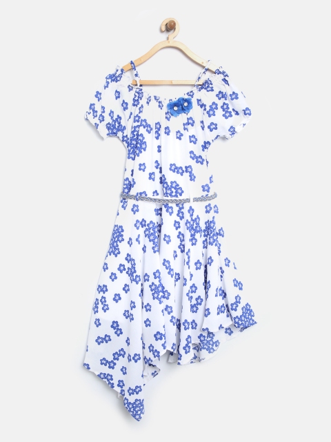 

Tiny Girl White & Blue Floral Print Fit and Flare Dress