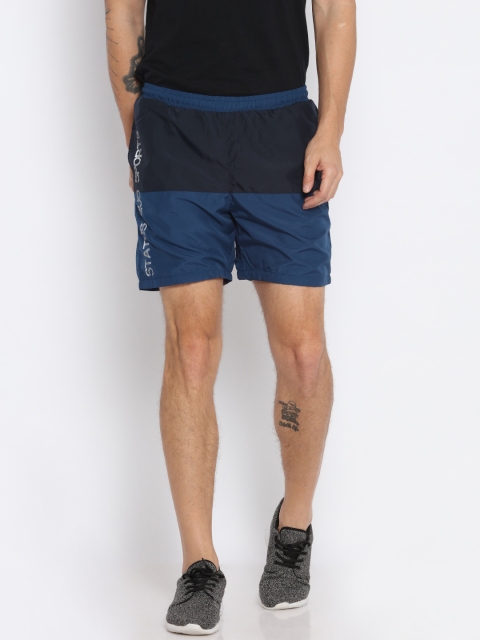 Status Quo Men Teal Blue & Black Colourblocked Regular Fit Sports Shorts