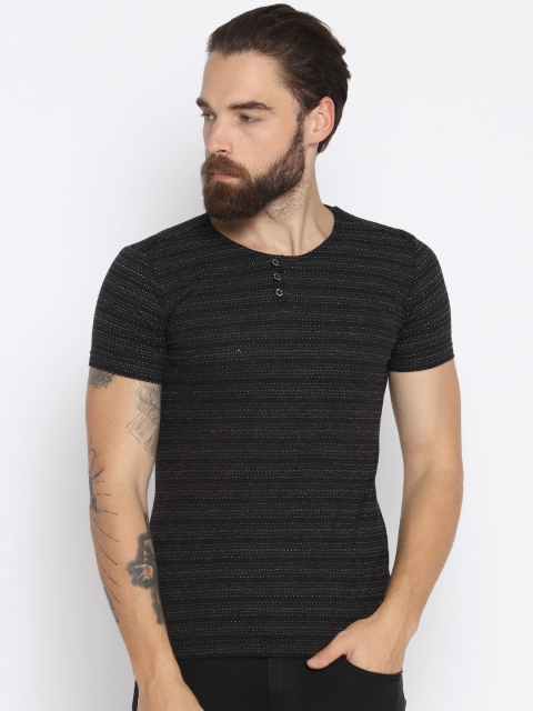 

Status Quo Men Black Self Design Slim Fit Henley Neck T-shirt