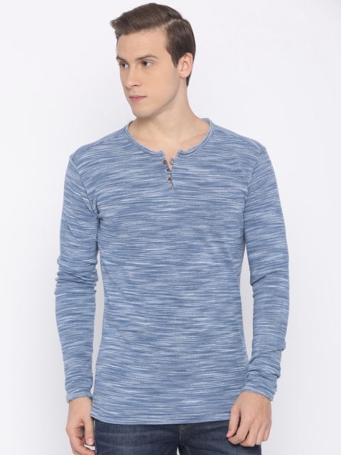 

Status Quo Men Blue Self Design Henley Neck T-shirt