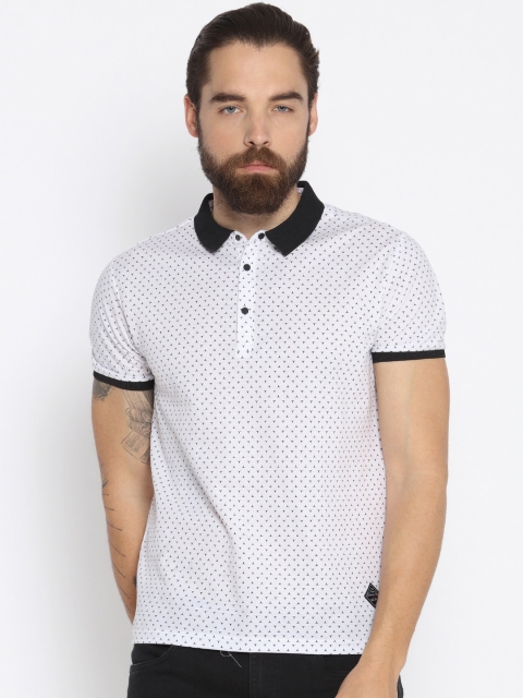 

Status Quo Men White Printed Polo Collar T-shirt