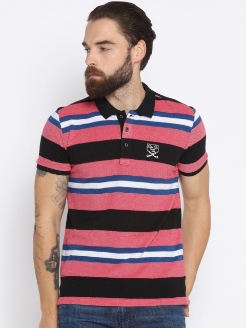 

Status Quo Men Pink & Black Striped Polo Collar T-shirt