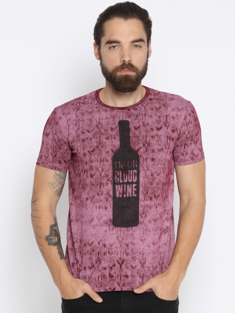 

Status Quo Men Burgundy Printed Round Neck T-shirt