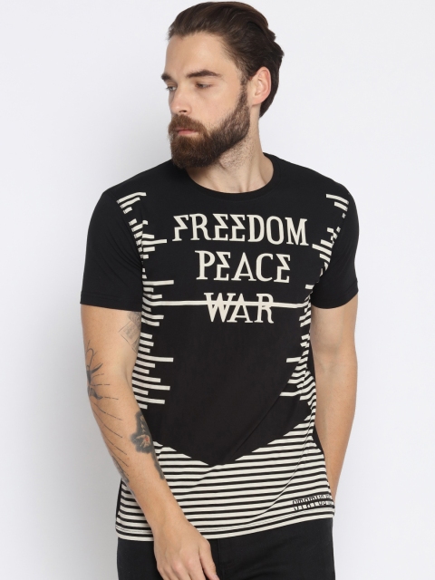

Status Quo Men Black Printed Round Neck T-shirt