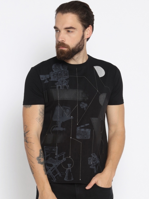 

Status Quo Men Black Printed Round Neck T-shirt