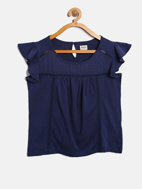 

Pepe Jeans Girls Navy Blue Solid Pure Cotton Top