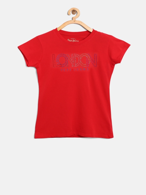 

Pepe Jeans Girls Red Sequinned Detail Round Neck T-shirt