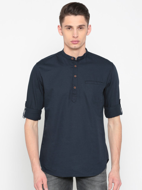 

British Club Men Navy Solid Straight Kurta, Navy blue