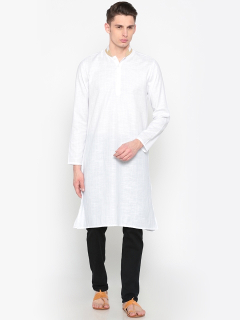 

British Club Men White Striped Straight Kurta