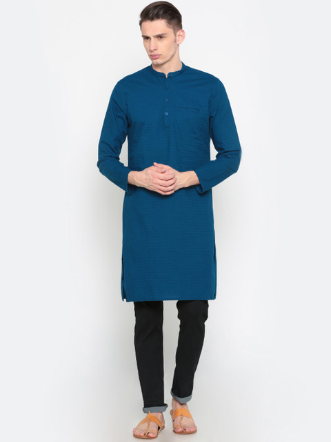 

British Club Men Blue Striped Slim Fit Straight Kurta