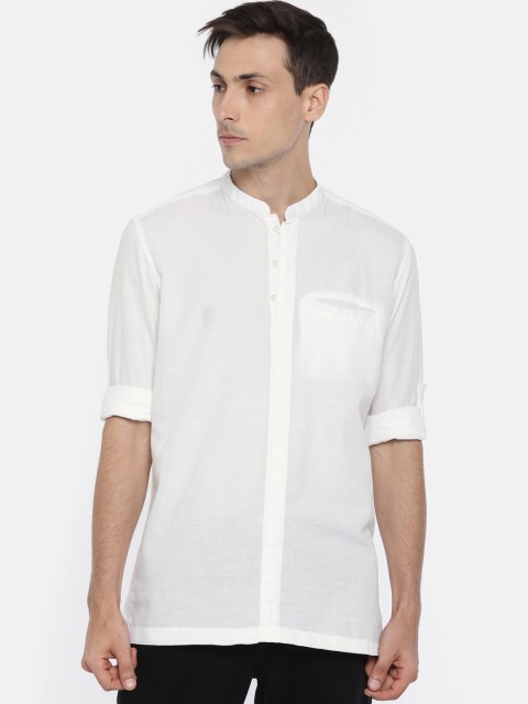 

British Club Men White Solid Straight Kurta