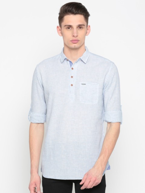 

British Club Men Blue & White Striped Slim Fit Straight Kurta